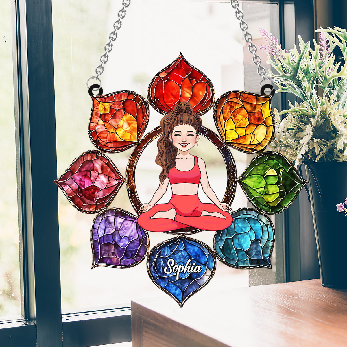 Vibrant Om Symbol - Personalized Yoga Window Hanging Suncatcher Ornament