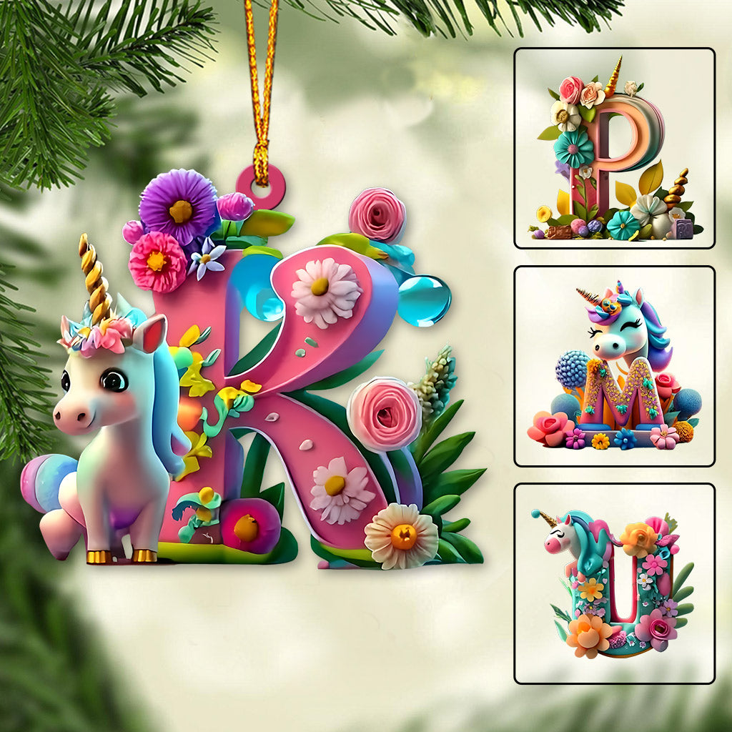 Cute Unicorn Letter - Personalized Kid Ornament