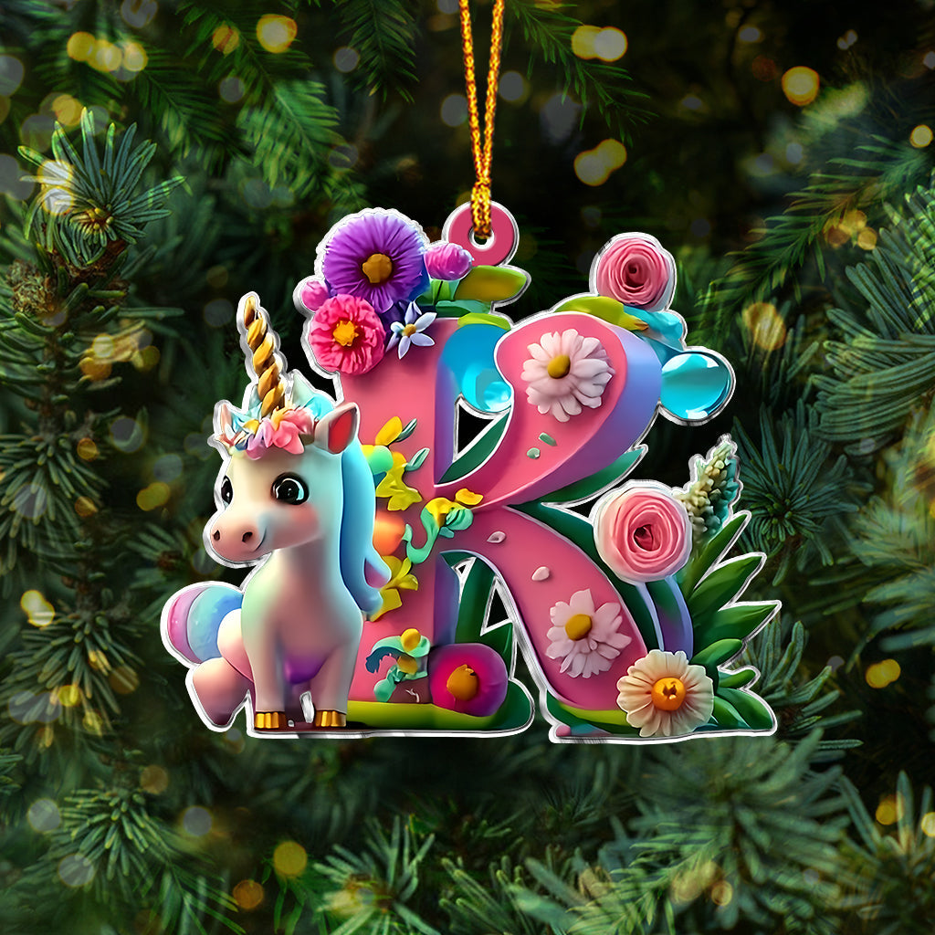 Cute Unicorn Letter - Personalized Kid Ornament