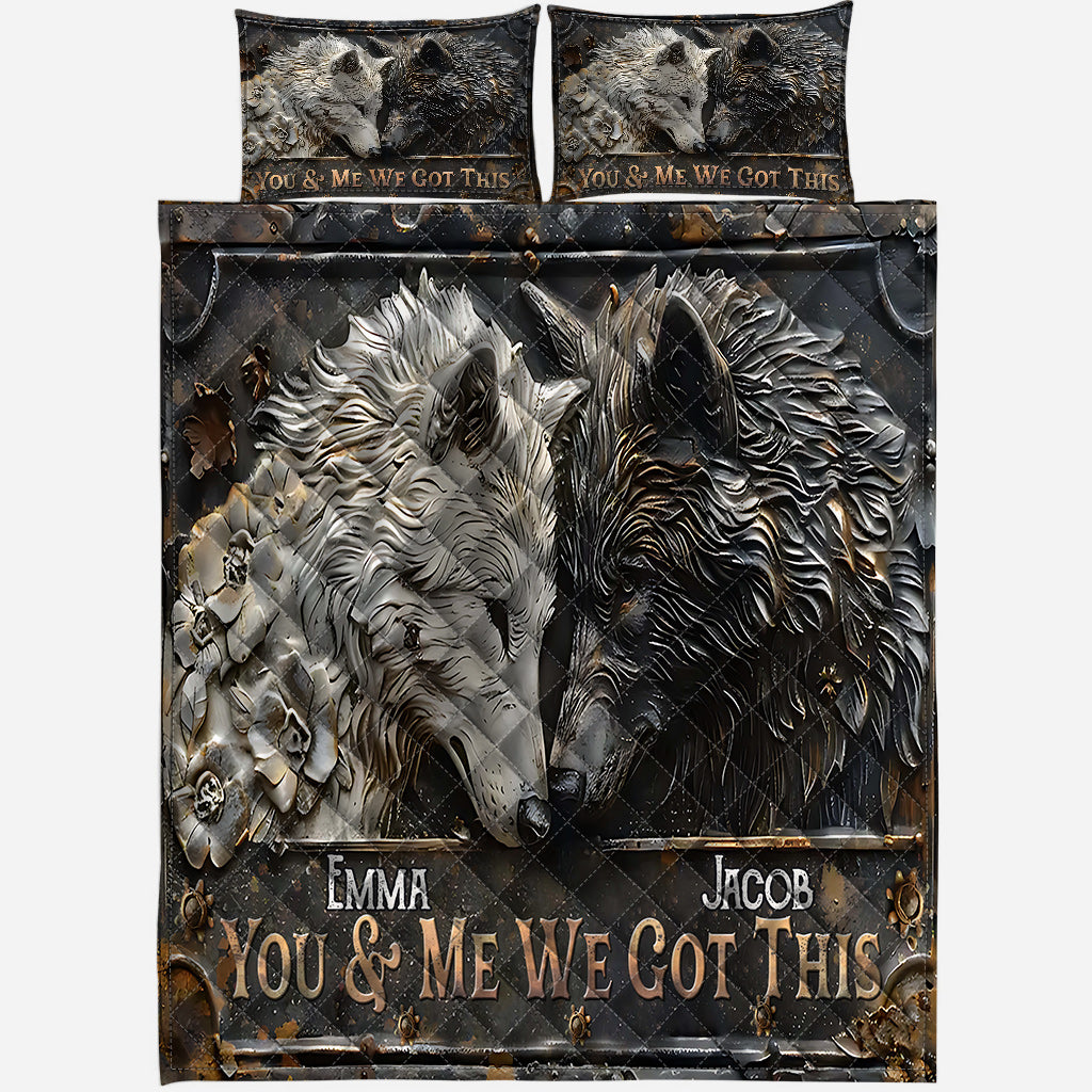 You & Me We Got This - Personalized Wolf Quilt Set
