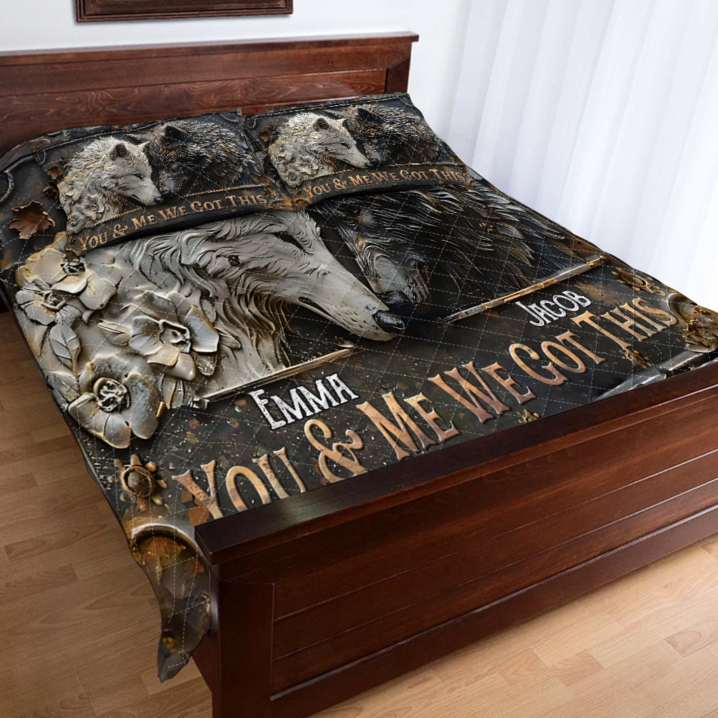You & Me We Got This - Personalized Wolf Quilt Set