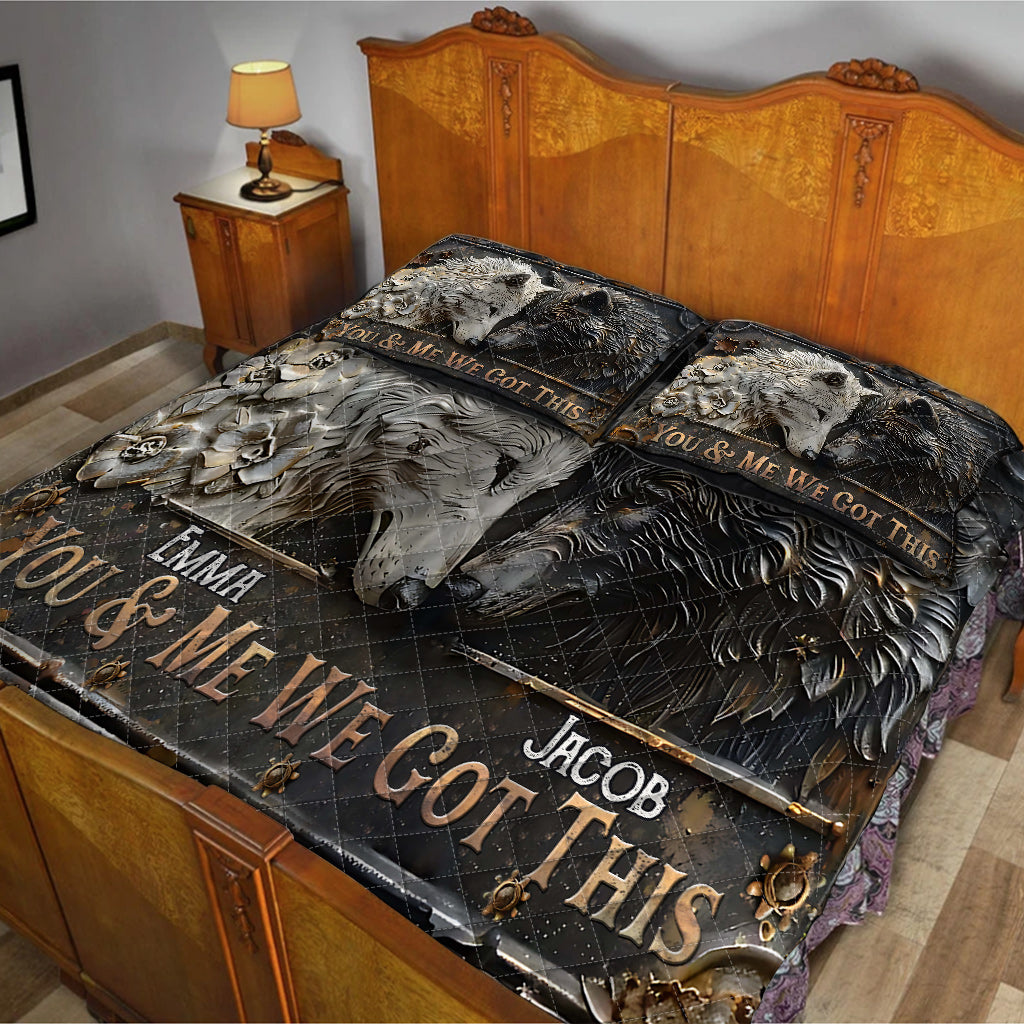 You & Me We Got This - Personalized Wolf Quilt Set