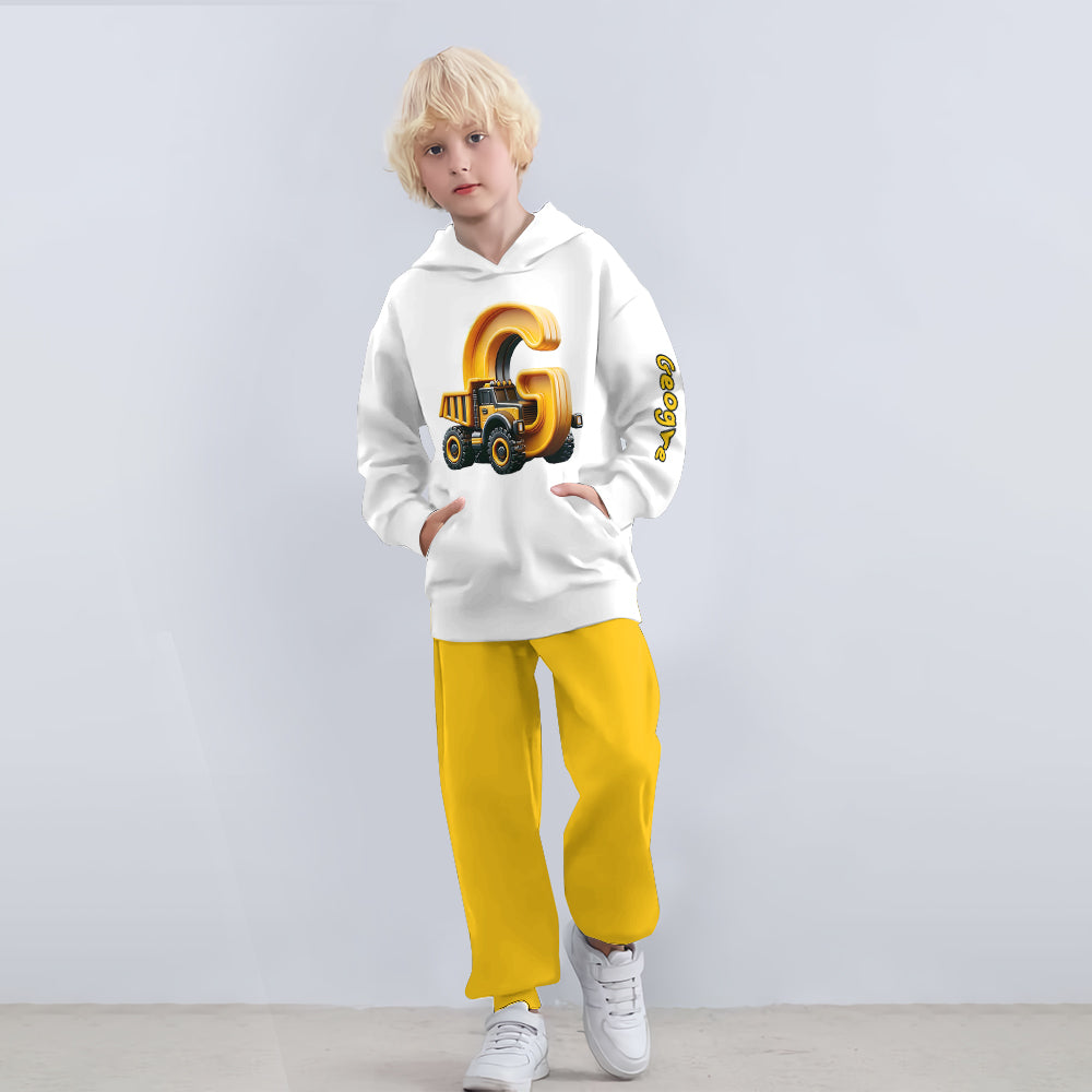 Boy's Cool Truck Print Hooded Outfit - Personalized Kid Hoodie & Kid Jogger Sweatpants