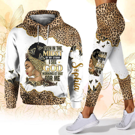 I See God Working It Out For Me - Personalized African American Hoodie and Leggings