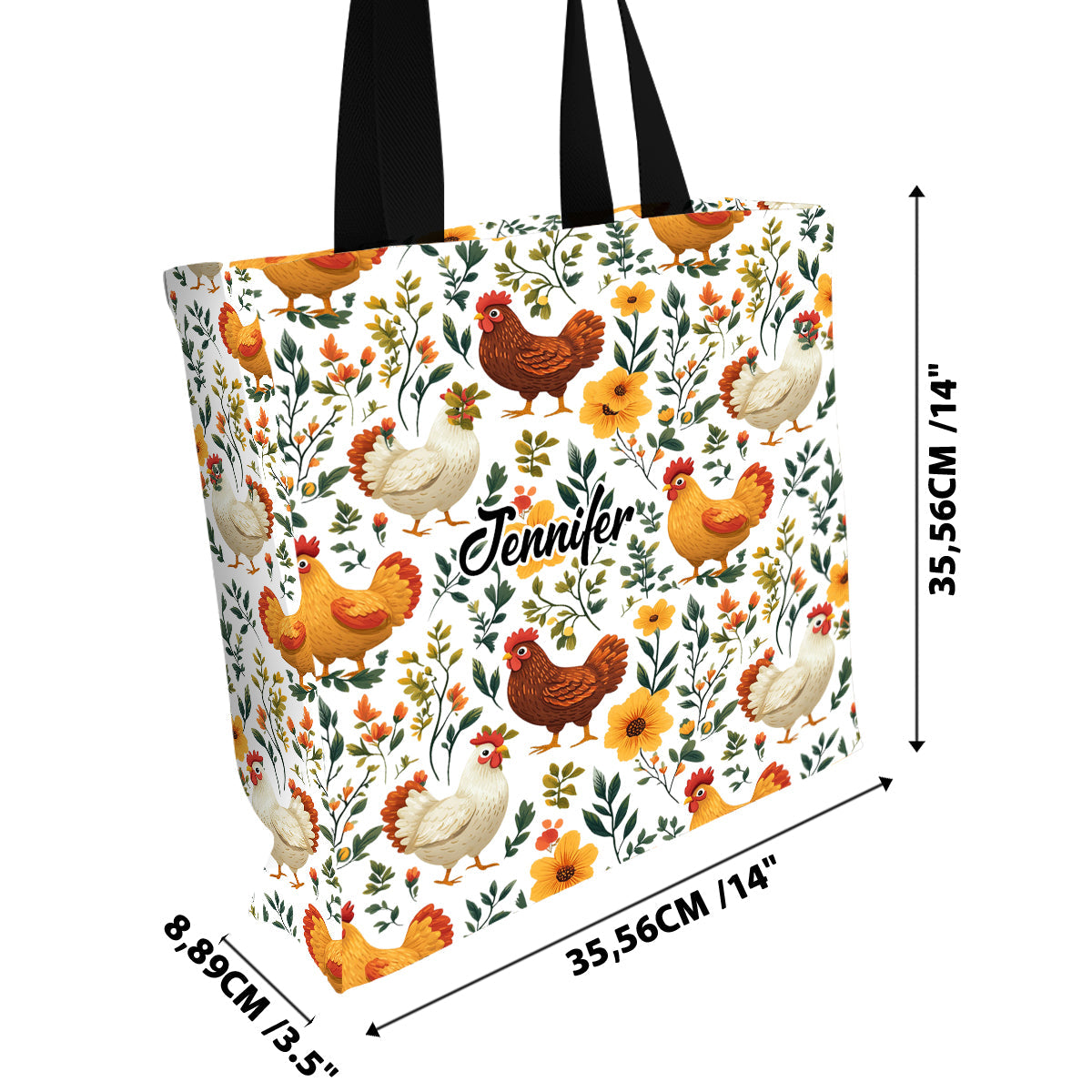 Cute Floral Chickens - Personalized Chicken All-Over Print Canvas Tote Bag