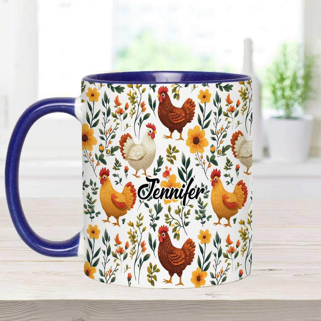Cute Floral Chickens - Personalized Chicken Accent Mug