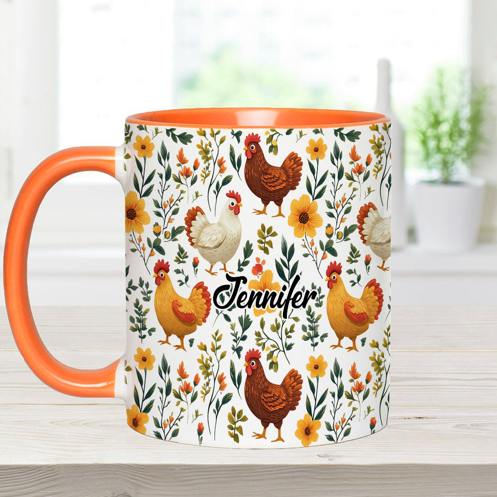 Cute Floral Chickens - Personalized Chicken Accent Mug