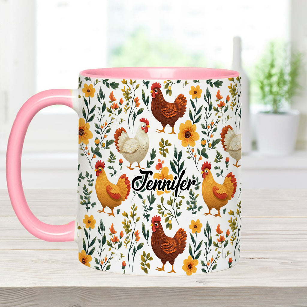 Cute Floral Chickens - Personalized Chicken Accent Mug