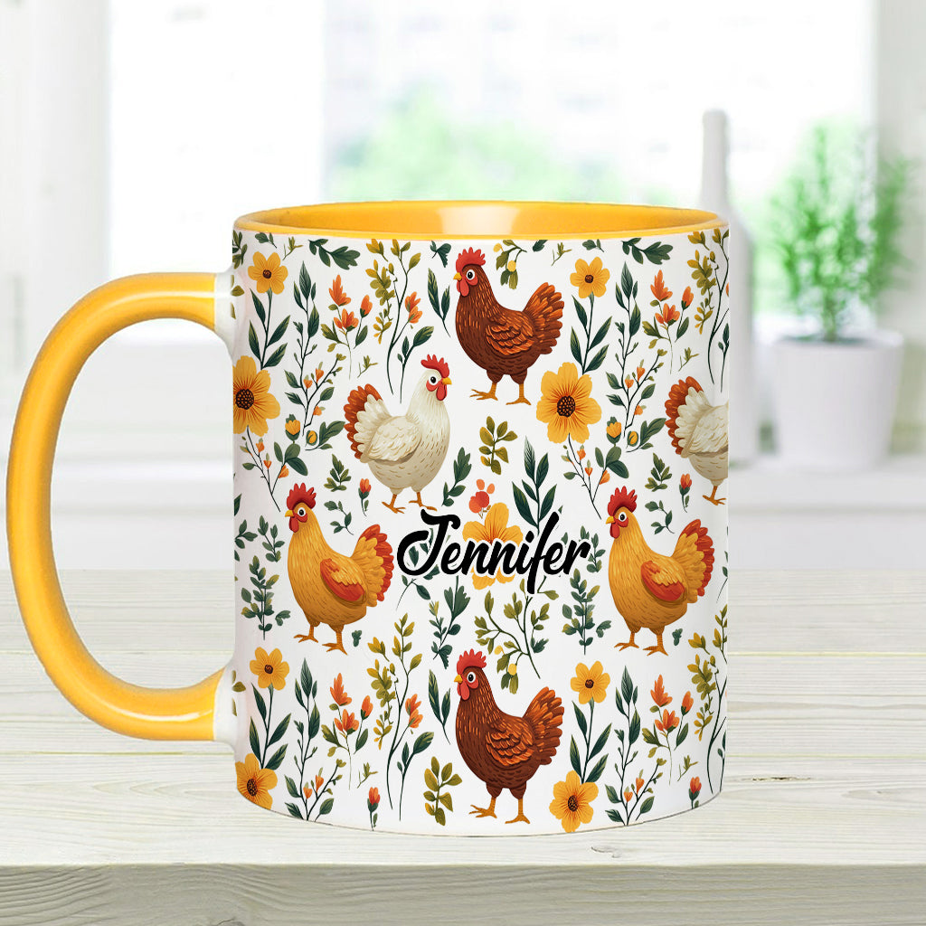 Cute Floral Chickens - Personalized Chicken Accent Mug