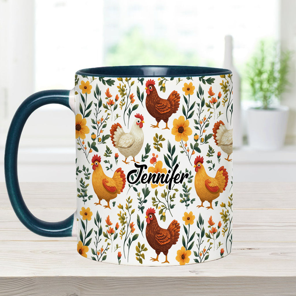 Cute Floral Chickens - Personalized Chicken Accent Mug