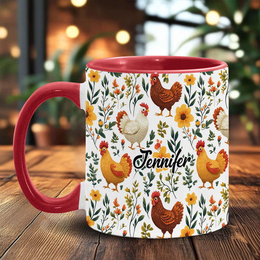 Cute Floral Chickens - Personalized Chicken Accent Mug