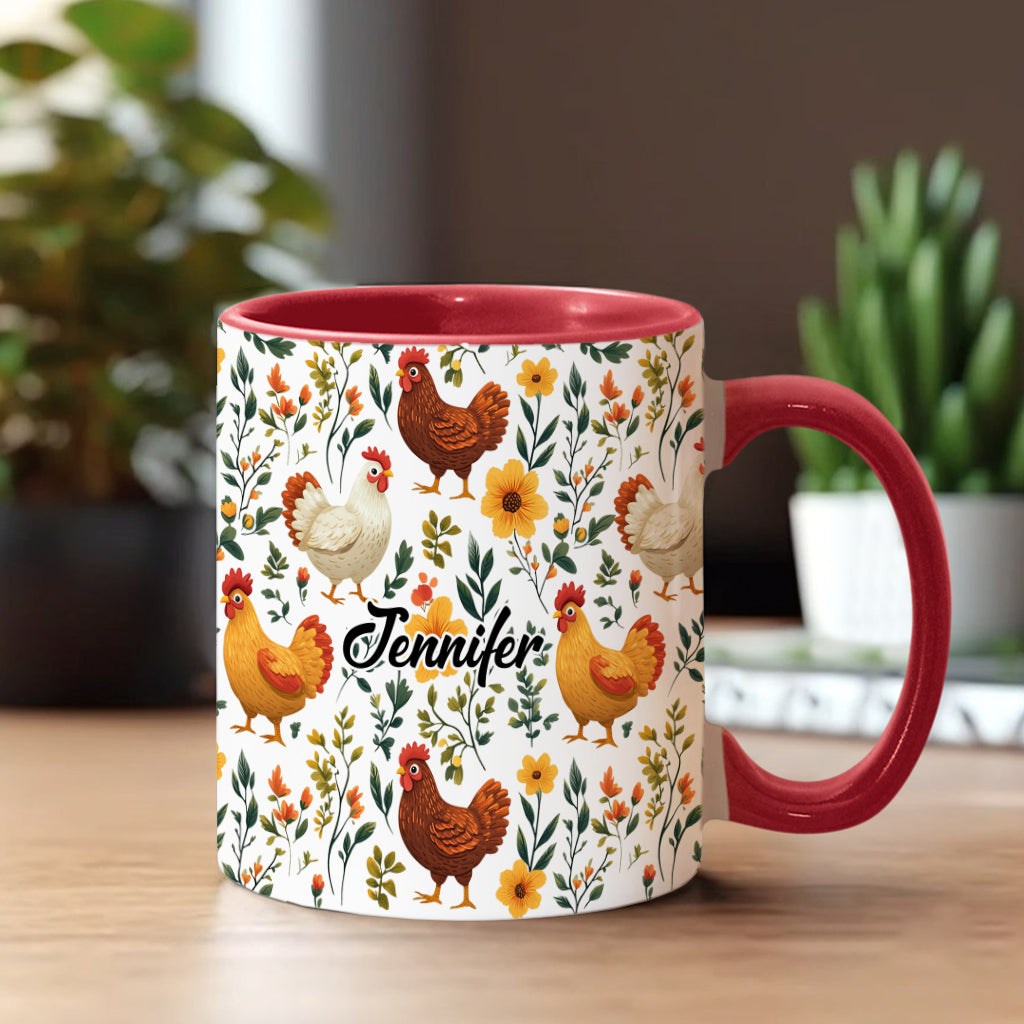 Cute Floral Chickens - Personalized Chicken Accent Mug