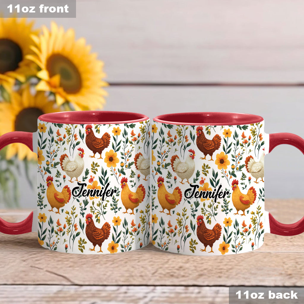 Cute Floral Chickens - Personalized Chicken Accent Mug