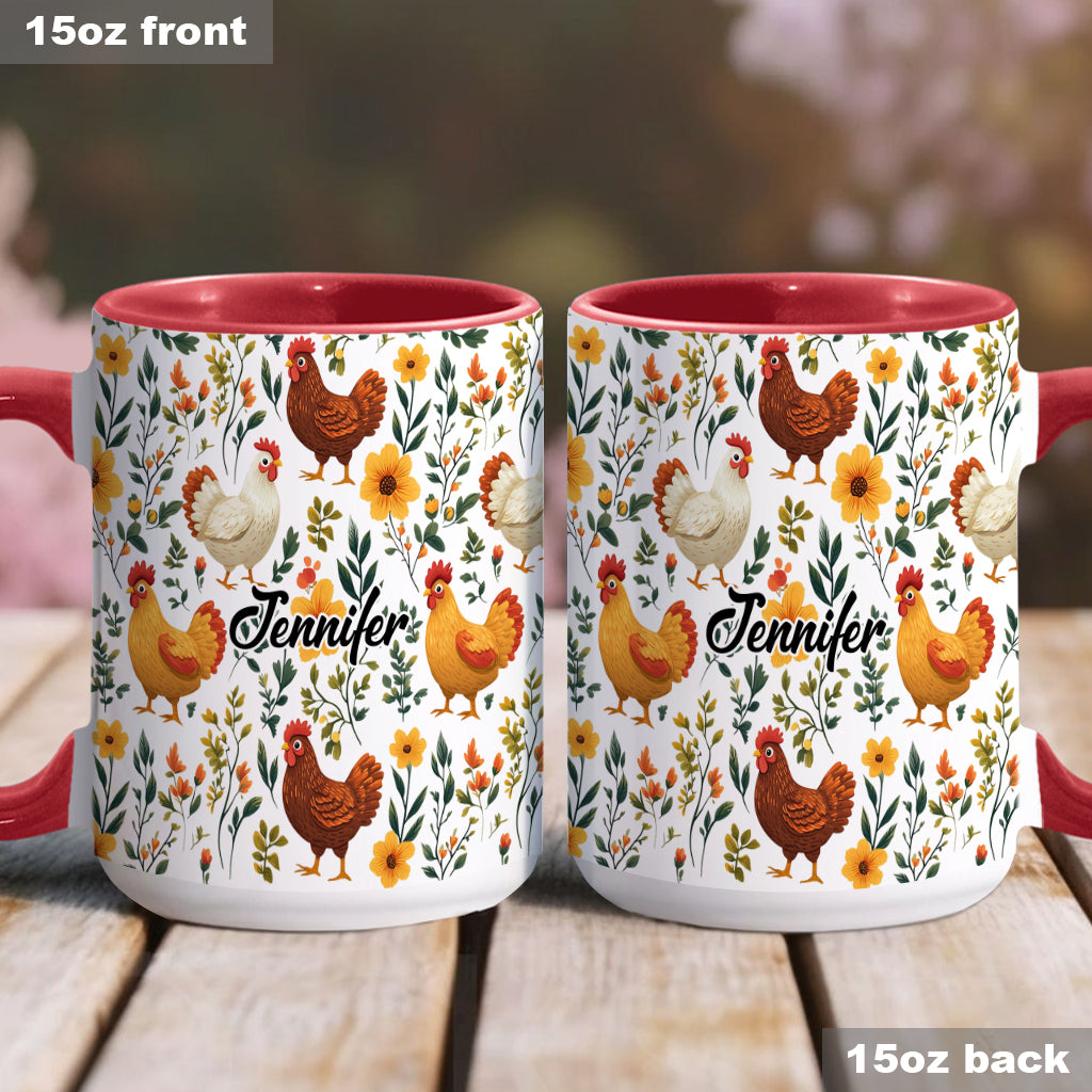 Cute Floral Chickens - Personalized Chicken Accent Mug