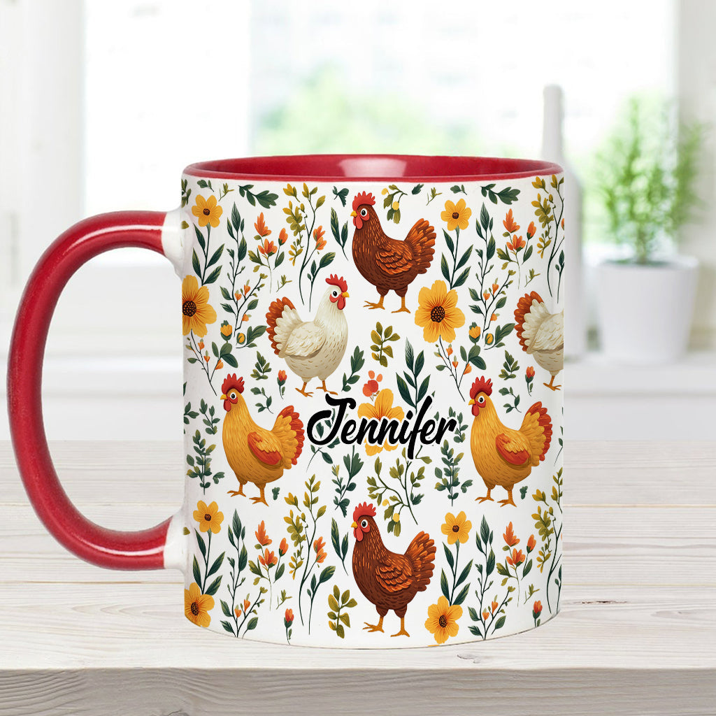 Cute Floral Chickens - Personalized Chicken Accent Mug