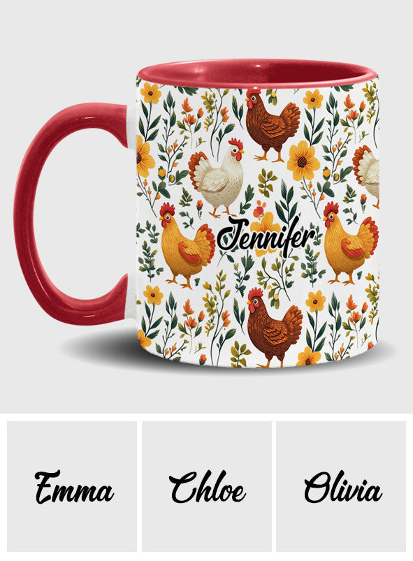 Cute Floral Chickens - Personalized Chicken Accent Mug