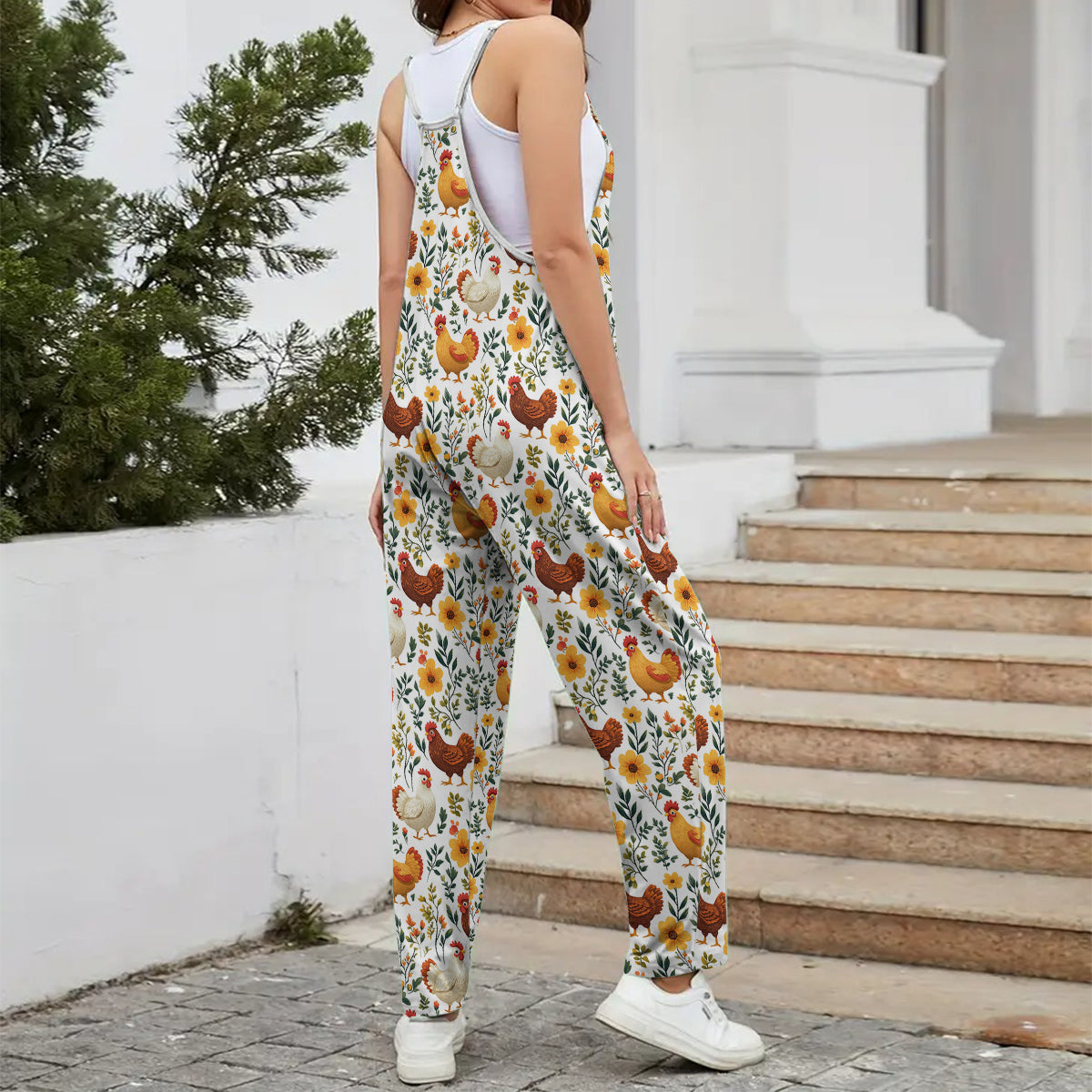 Floral Chicken - Personalized Chicken Loose-Fit Overalls/ Rompers