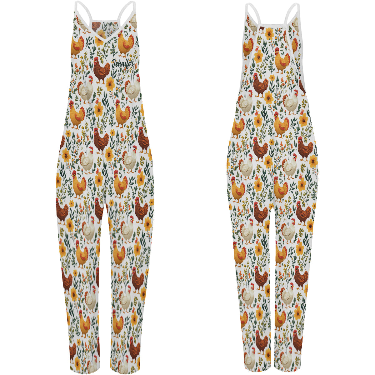 Floral Chicken - Personalized Chicken Loose-Fit Overalls/ Rompers