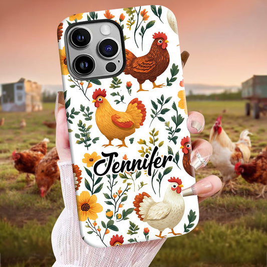Cute Floral Chickens - Personalized Chicken Full Print Phone Case