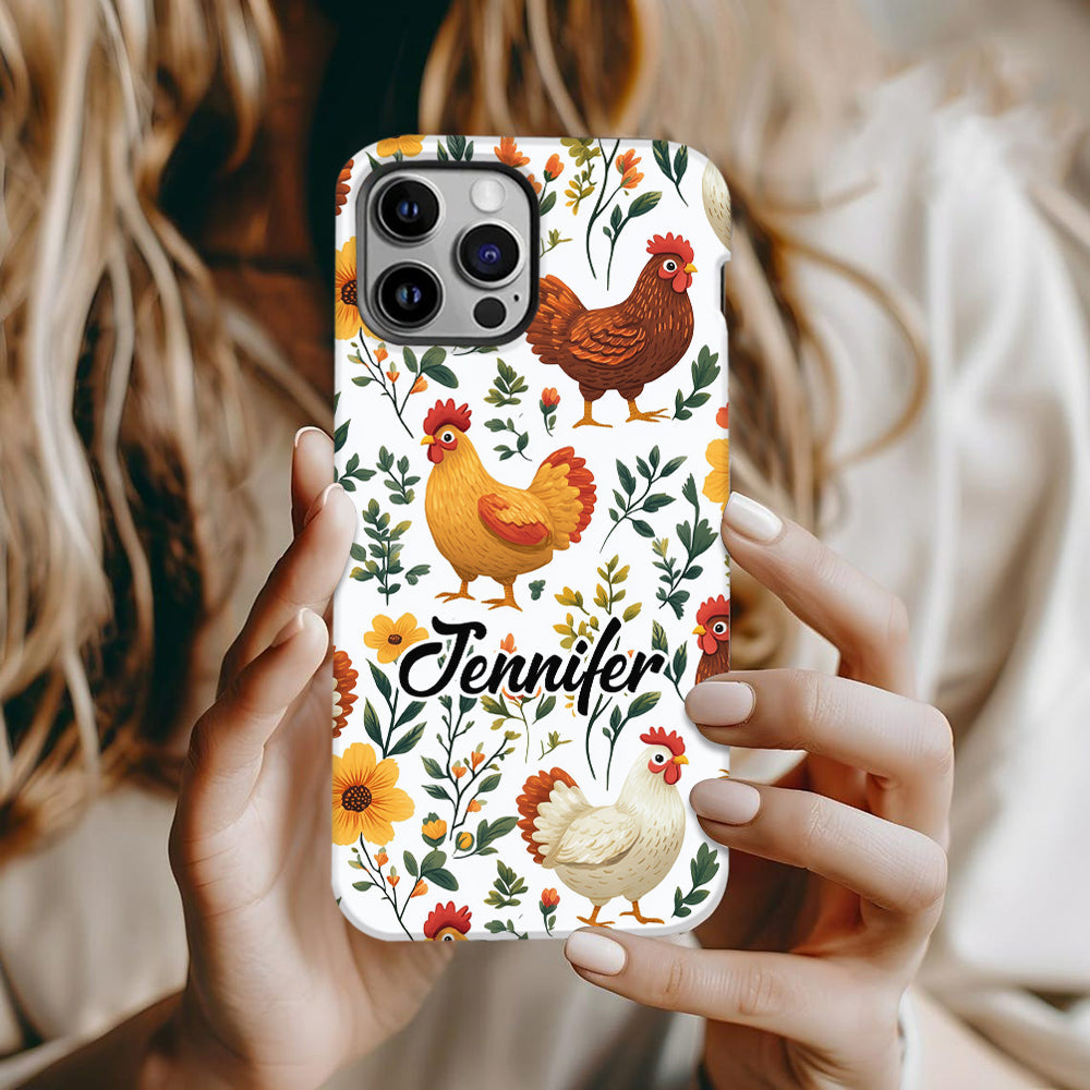 Cute Floral Chickens - Personalized Chicken Full Print Phone Case