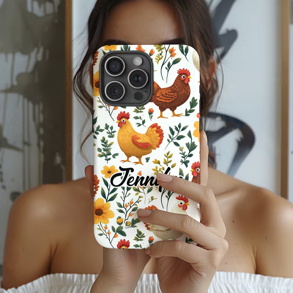 Cute Floral Chickens - Personalized Chicken Full Print Phone Case