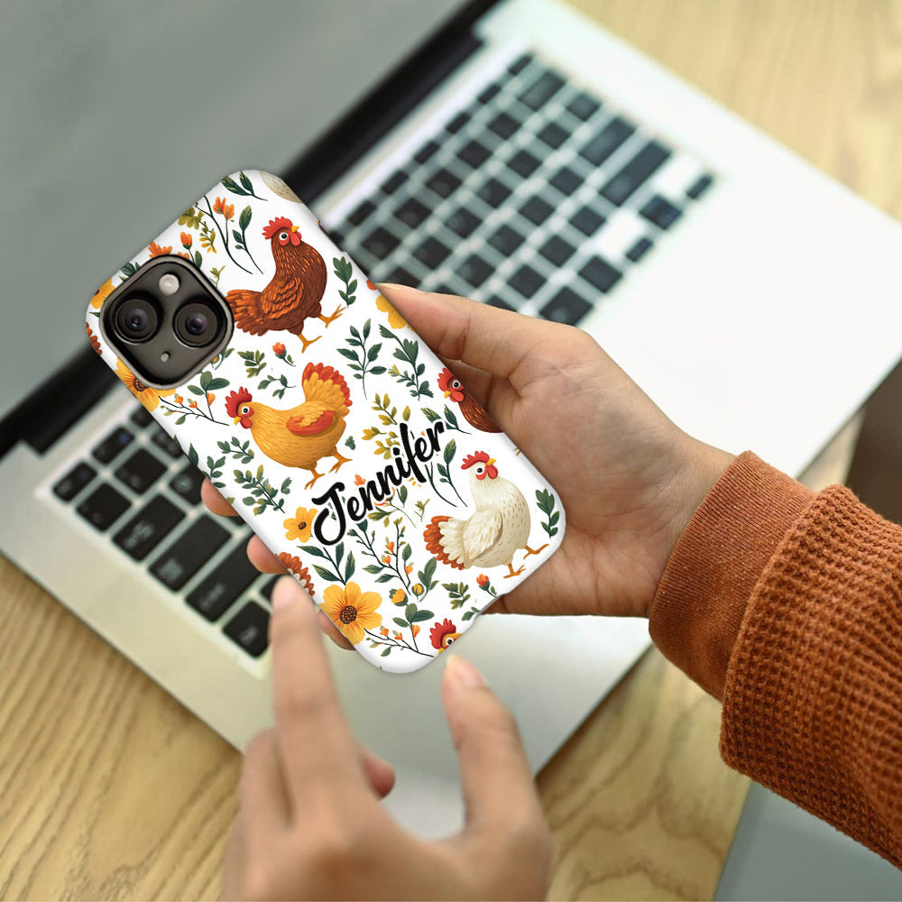 Cute Floral Chickens - Personalized Chicken Full Print Phone Case