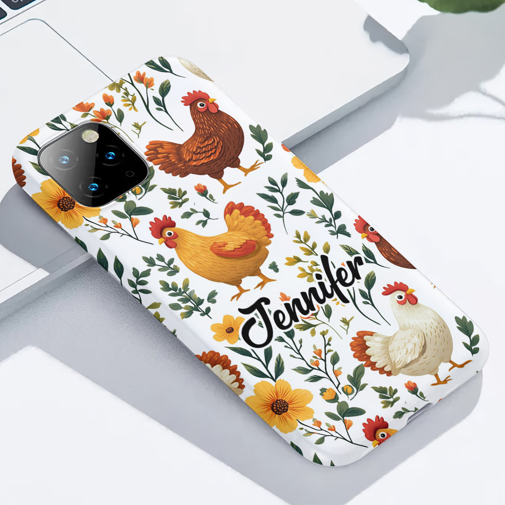 Cute Floral Chickens - Personalized Chicken Full Print Phone Case