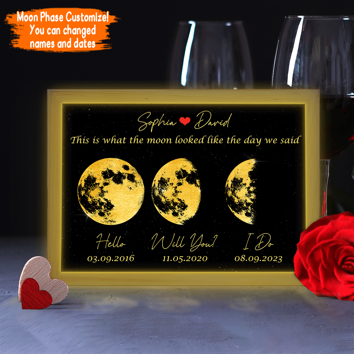 The Moon Look Like This - Personalized Couple Light Photo Frame