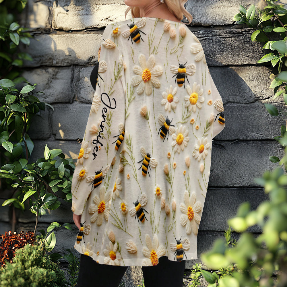 Flower And Bee - Personalized Bee Cardigan