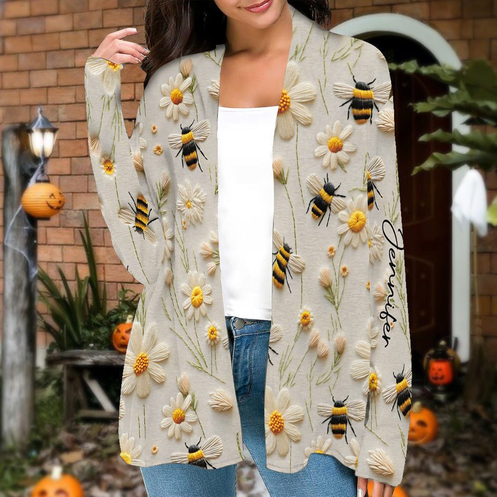 Flower And Bee - Personalized Bee Cardigan