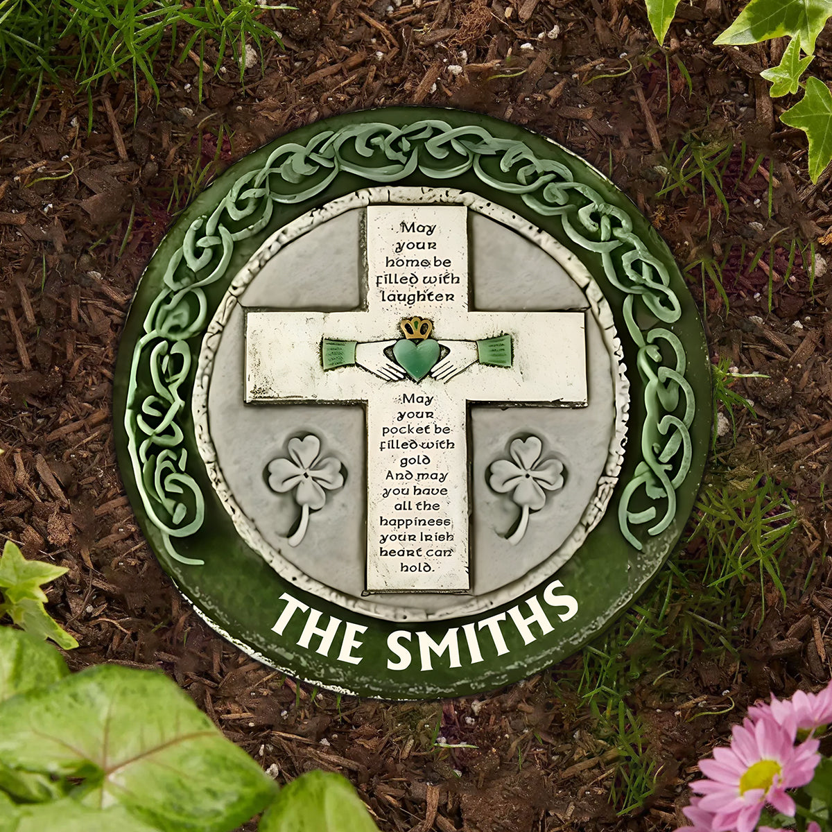 Rustic Irish Blessing Wall Cross - Personalized Saint Patrick's Day Round Shaped Stone
