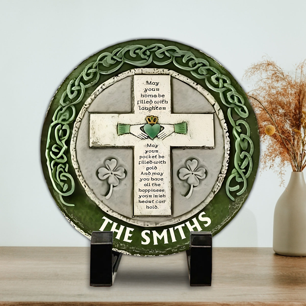 Rustic Irish Blessing Wall Cross - Personalized Saint Patrick's Day Round Shaped Stone