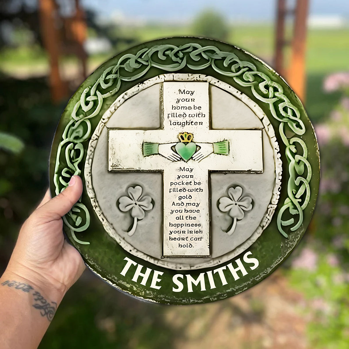 Rustic Irish Blessing Wall Cross - Personalized Saint Patrick's Day Round Shaped Stone