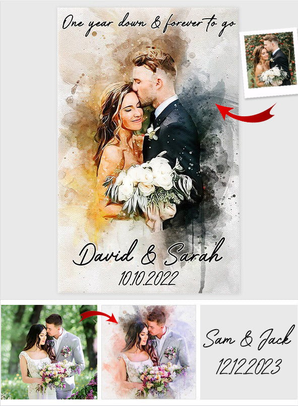 Custom Watercolor Painting From Photo - Personalized Husband And Wife Canvas And Poster
