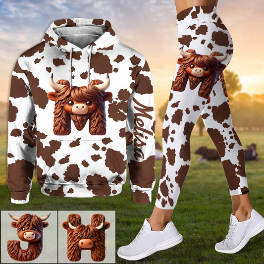 Vintage Cow - Personalized Highland Cow Hoodie and Leggings