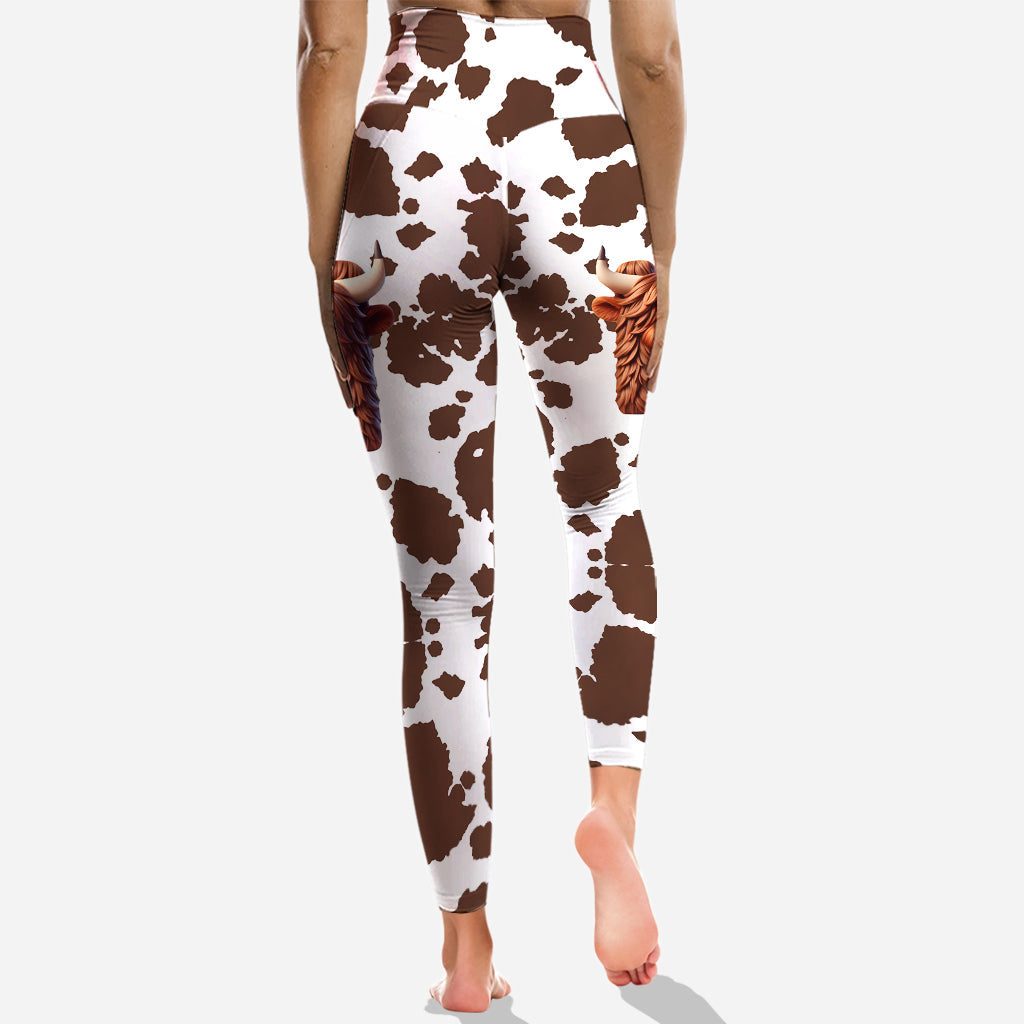 Vintage Cow - Personalized Highland Cow Hoodie and Leggings