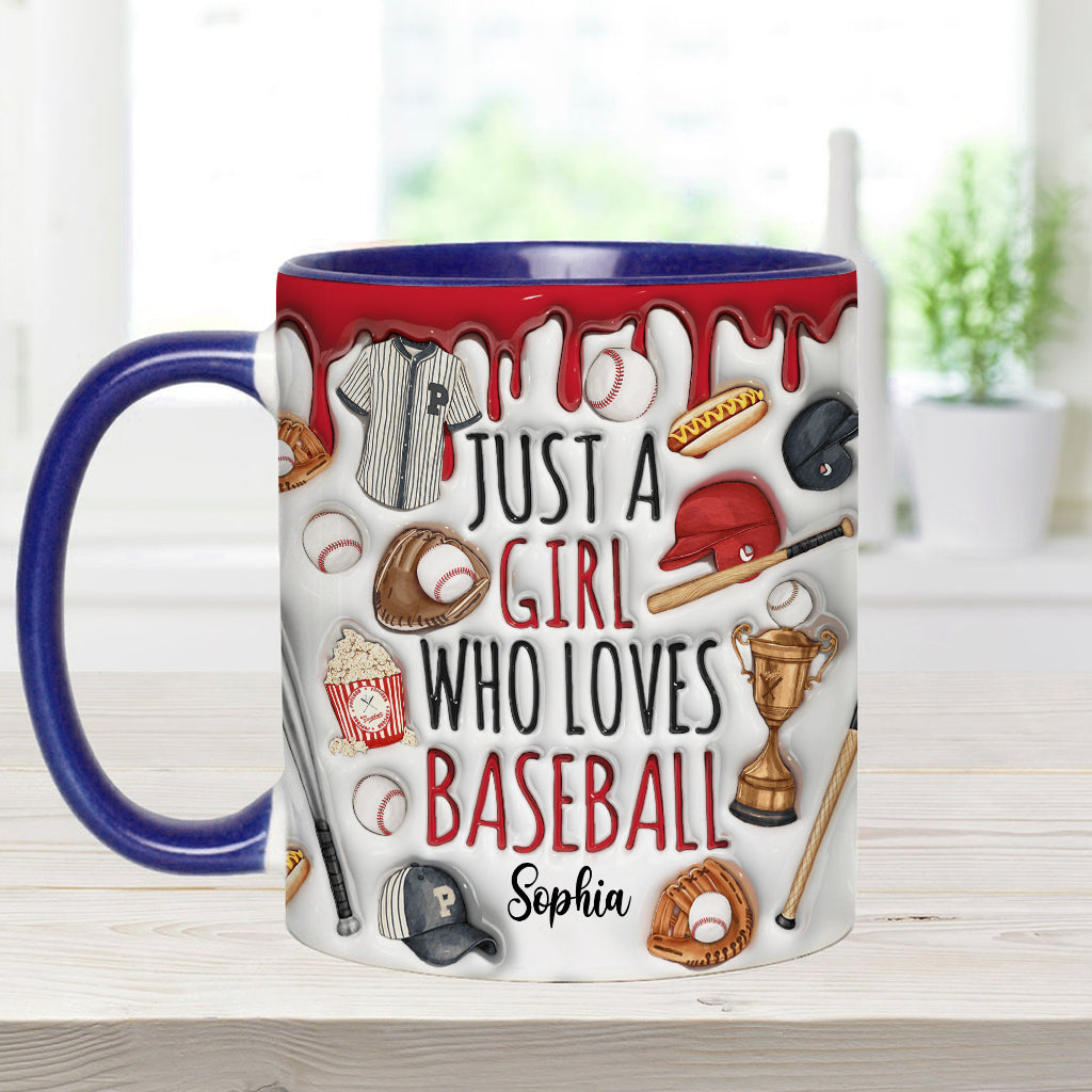 Just A Girl Who Loves Baseball - Personalized Baseball Accent Mug