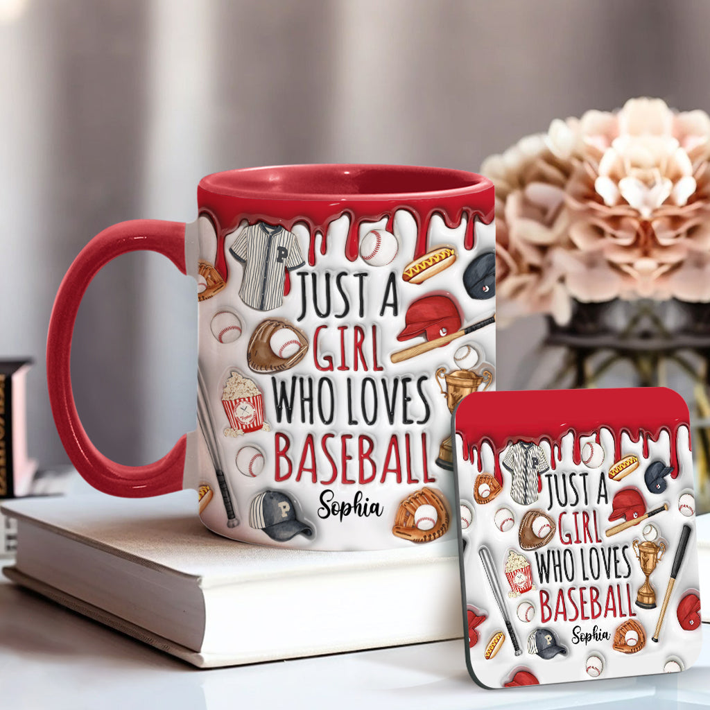 Just A Girl Who Loves Baseball - Personalized Baseball Accent Mug