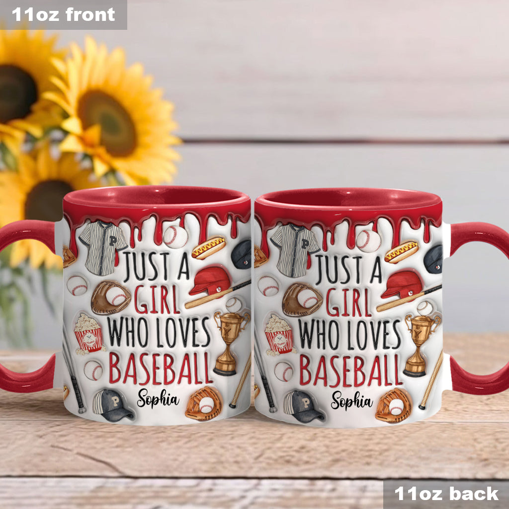 Just A Girl Who Loves Baseball - Personalized Baseball Accent Mug
