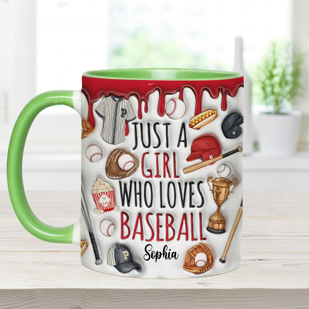 Just A Girl Who Loves Baseball - Personalized Baseball Accent Mug
