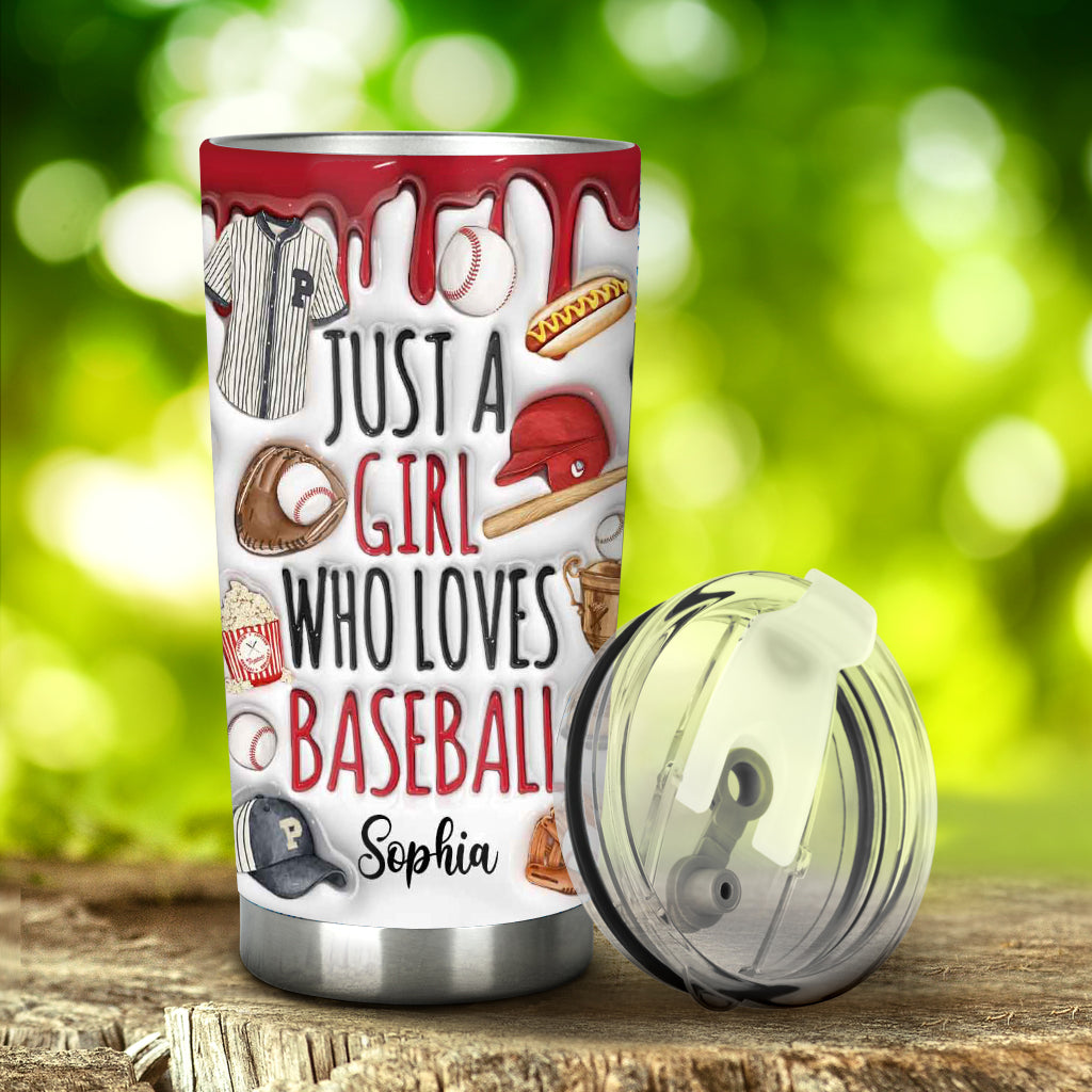 Just A Girl Who Loves Baseball - Personalized Baseball Tumbler