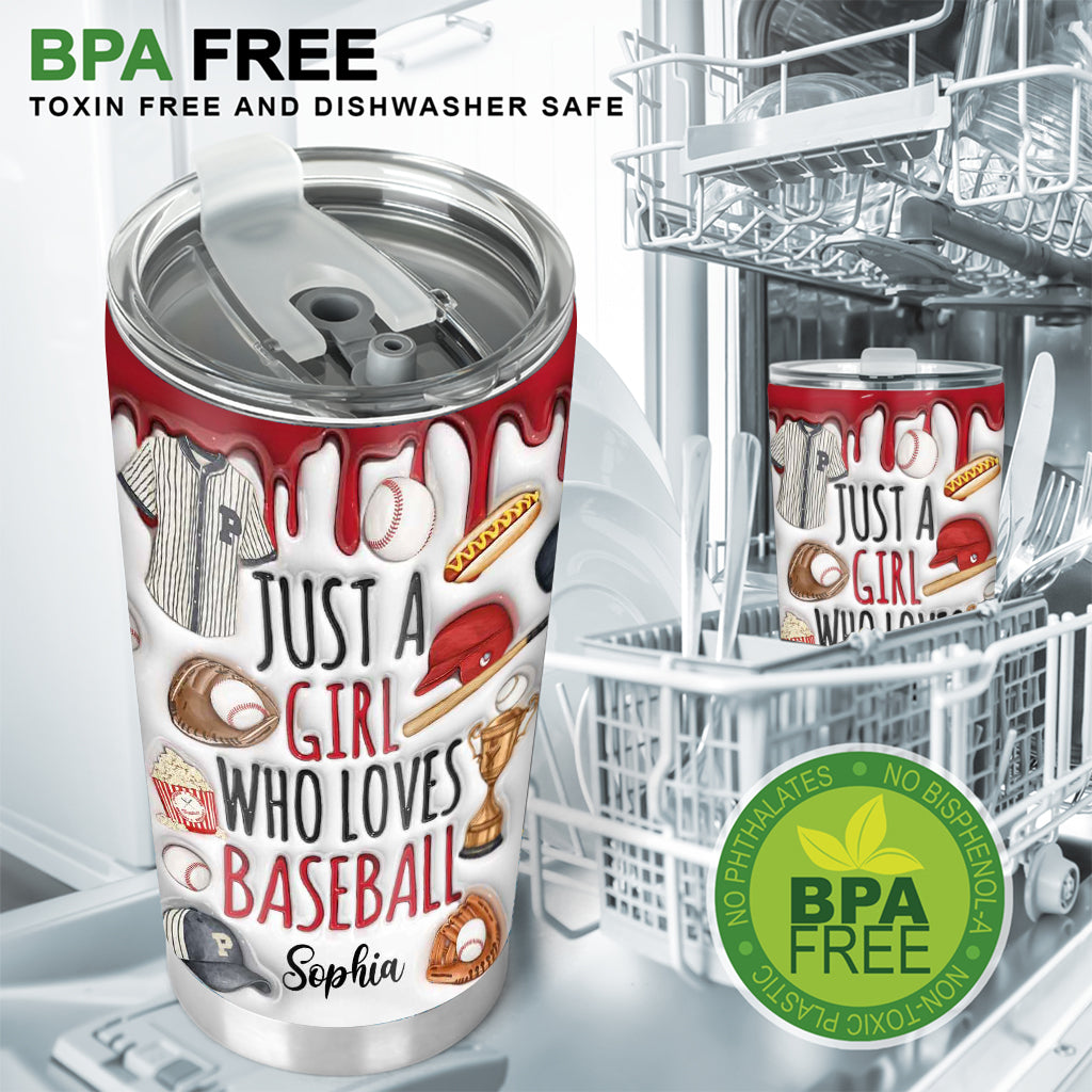 Just A Girl Who Loves Baseball - Personalized Baseball Tumbler