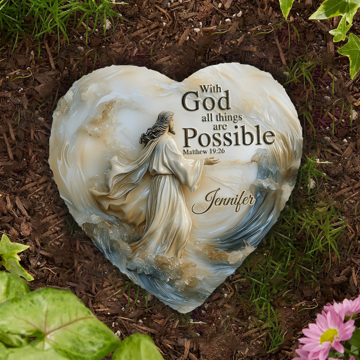 With God All Things Are Possible - Personalized Christian Heart Shaped Stone