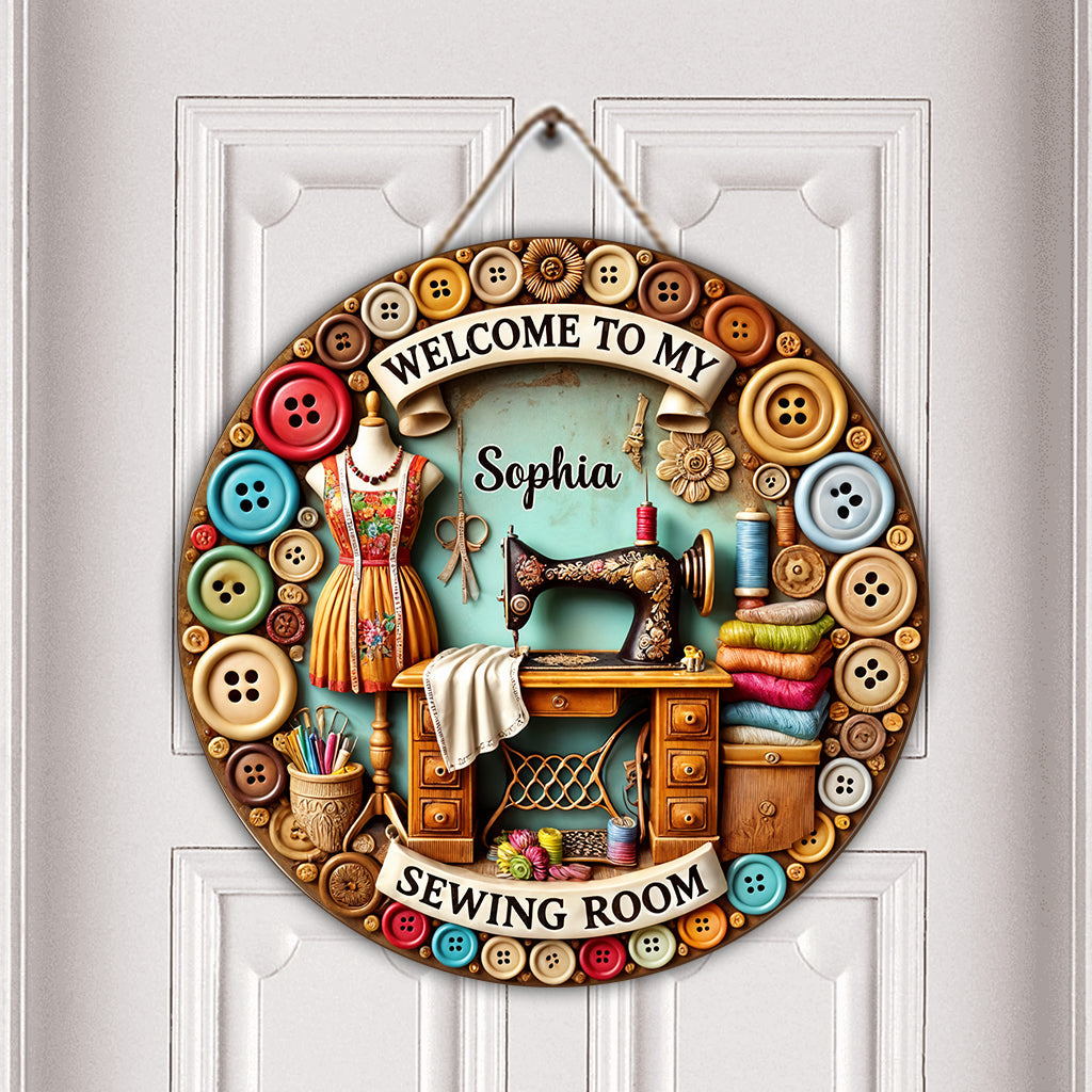 My Sewing Room - Personalized Sewing Round Wood Sign