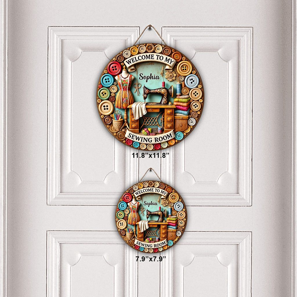 My Sewing Room - Personalized Sewing Round Wood Sign