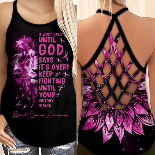 Keep Fighting - Breast Cancer Awareness Cross Tank Top 0722