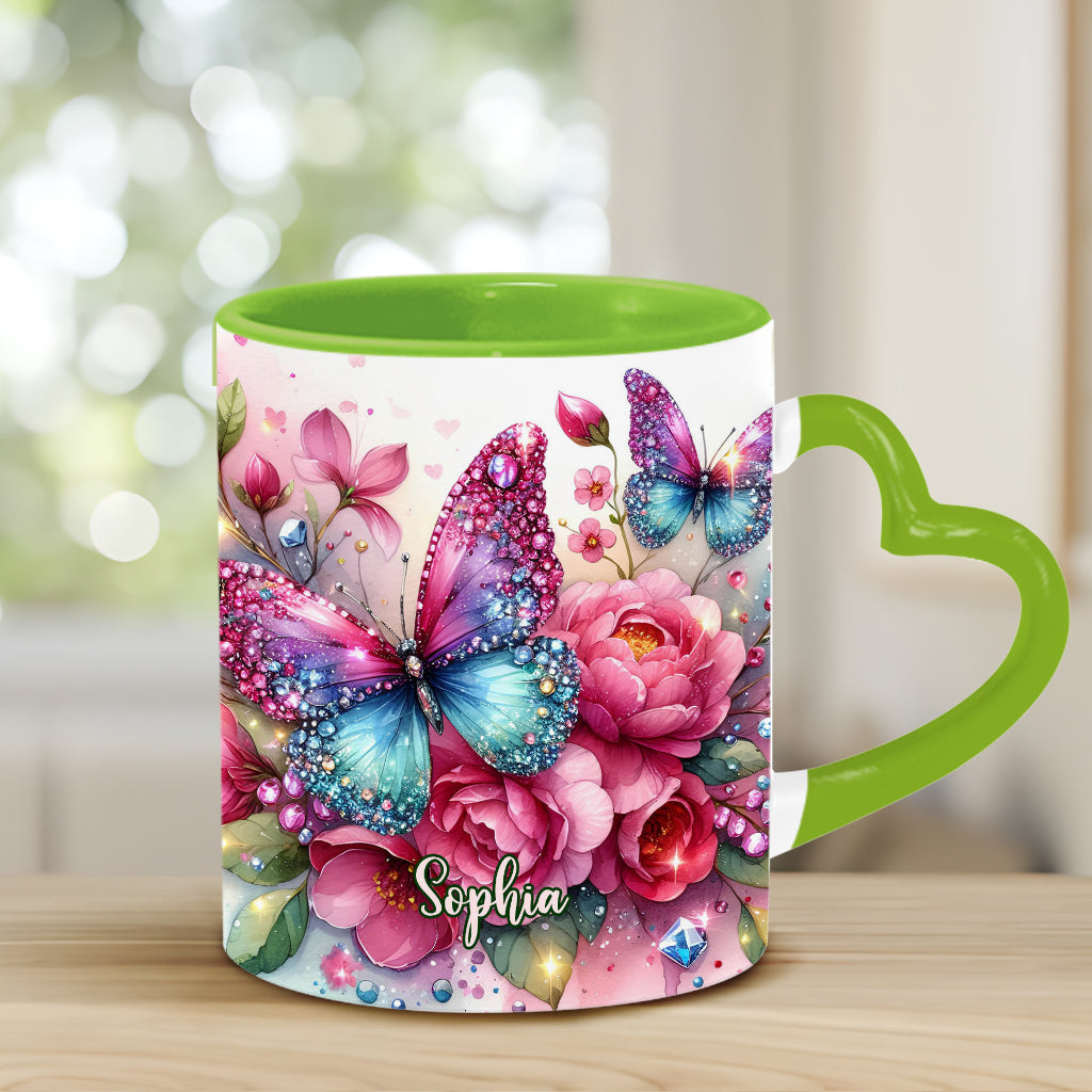 Sparkle Butterfly - Personalized Butterfly Heart Handle Mug