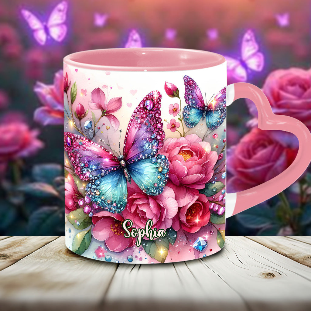 Sparkle Butterfly - Personalized Butterfly Heart Handle Mug