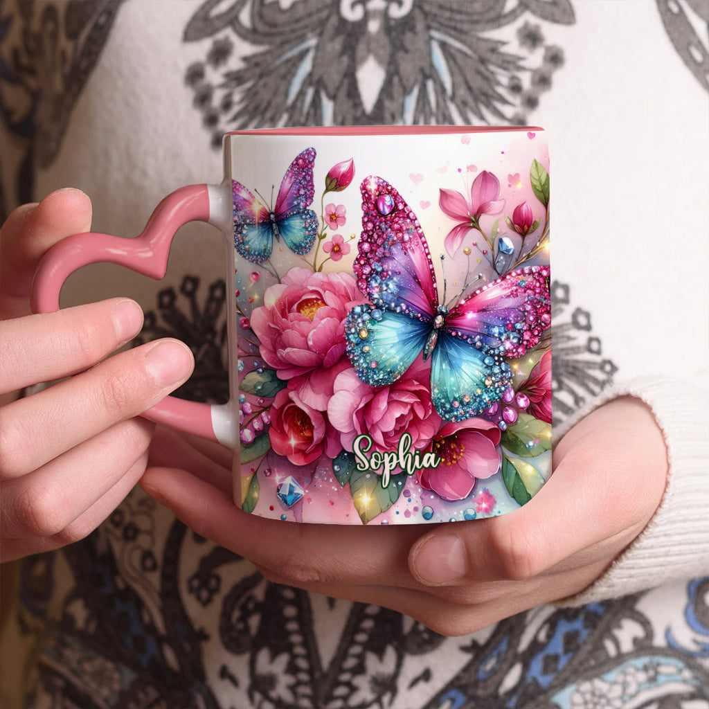 Sparkle Butterfly - Personalized Butterfly Heart Handle Mug