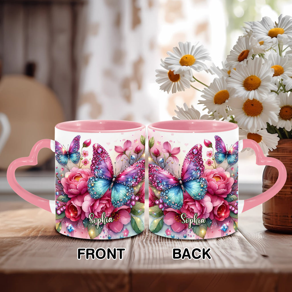 Sparkle Butterfly - Personalized Butterfly Heart Handle Mug